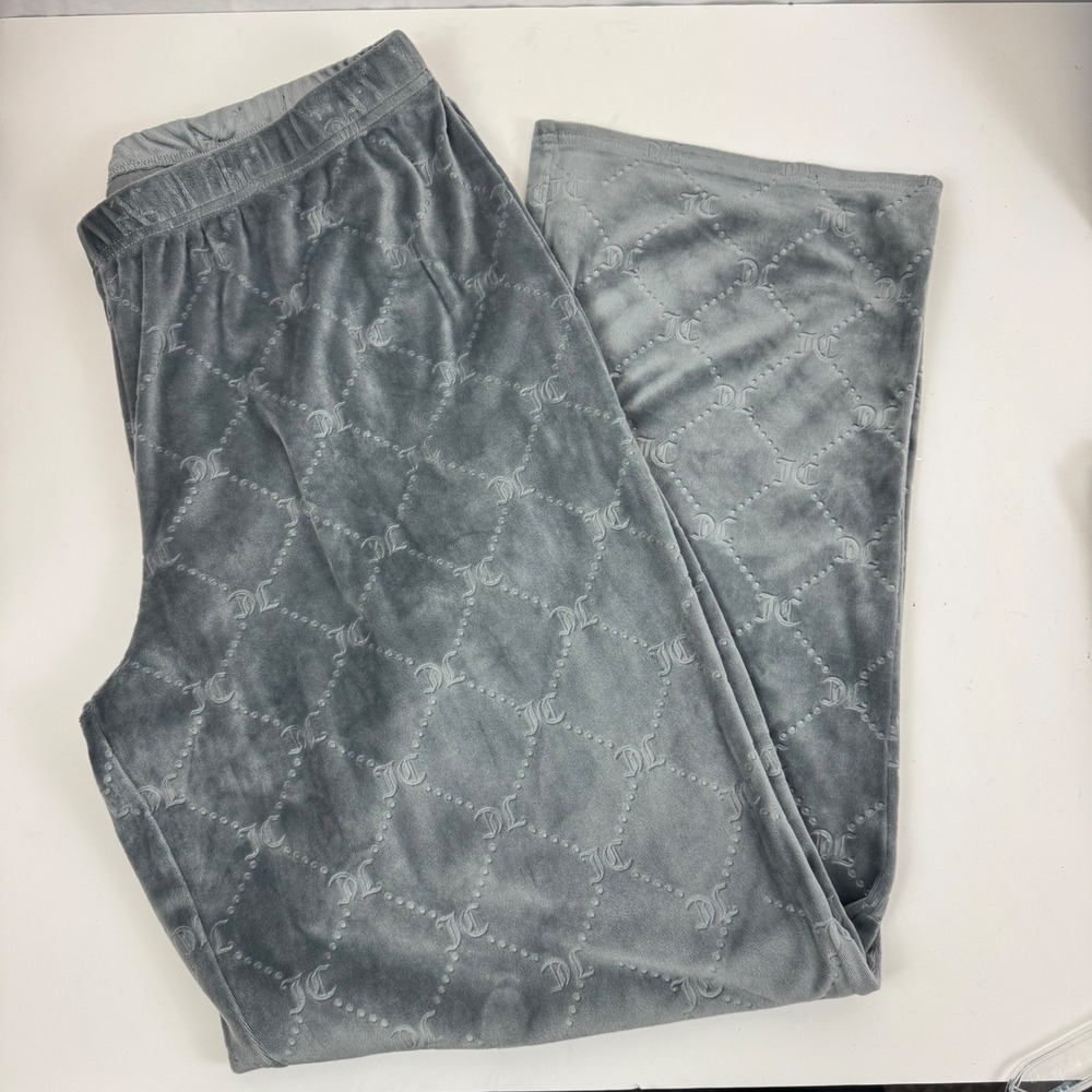 Juicy Couture Gray Velour Logo Lounge Pants Monogram Wide Leg XL NWT